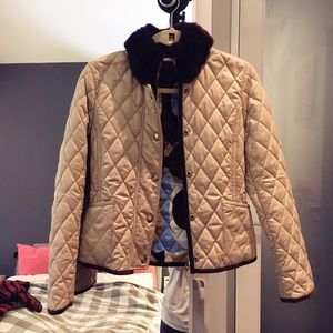 Coach Quilted beige/tan jacket with fur collar.